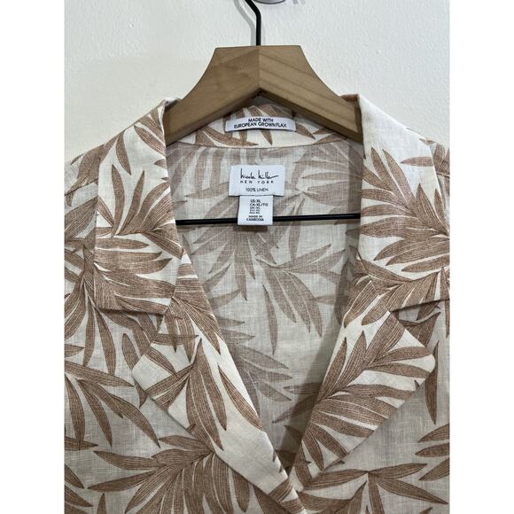 Boho Beach Coastal Flax Linen Camp Button Up Top XL Boxy Rustic Lagom Artsy Airy - Picture 7 of 13